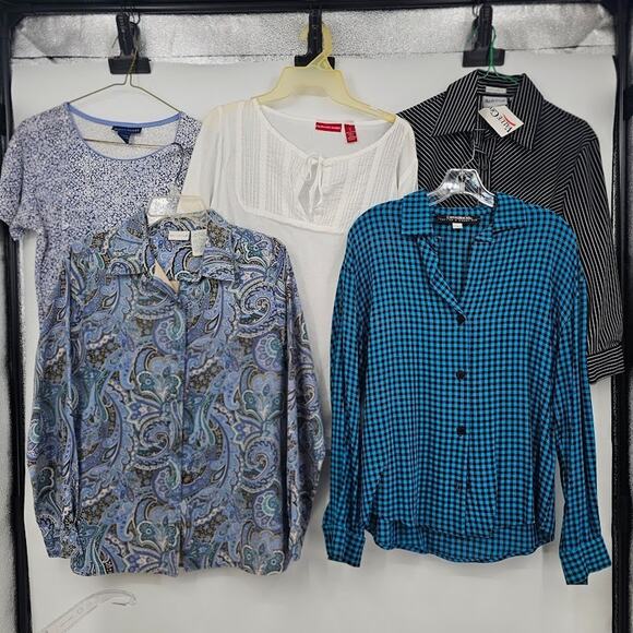 Lot 5 Ladies Tops Size Small Button Up Blouses Canvasbacks Horsfield Vanderbilt - Picture 1 of 16